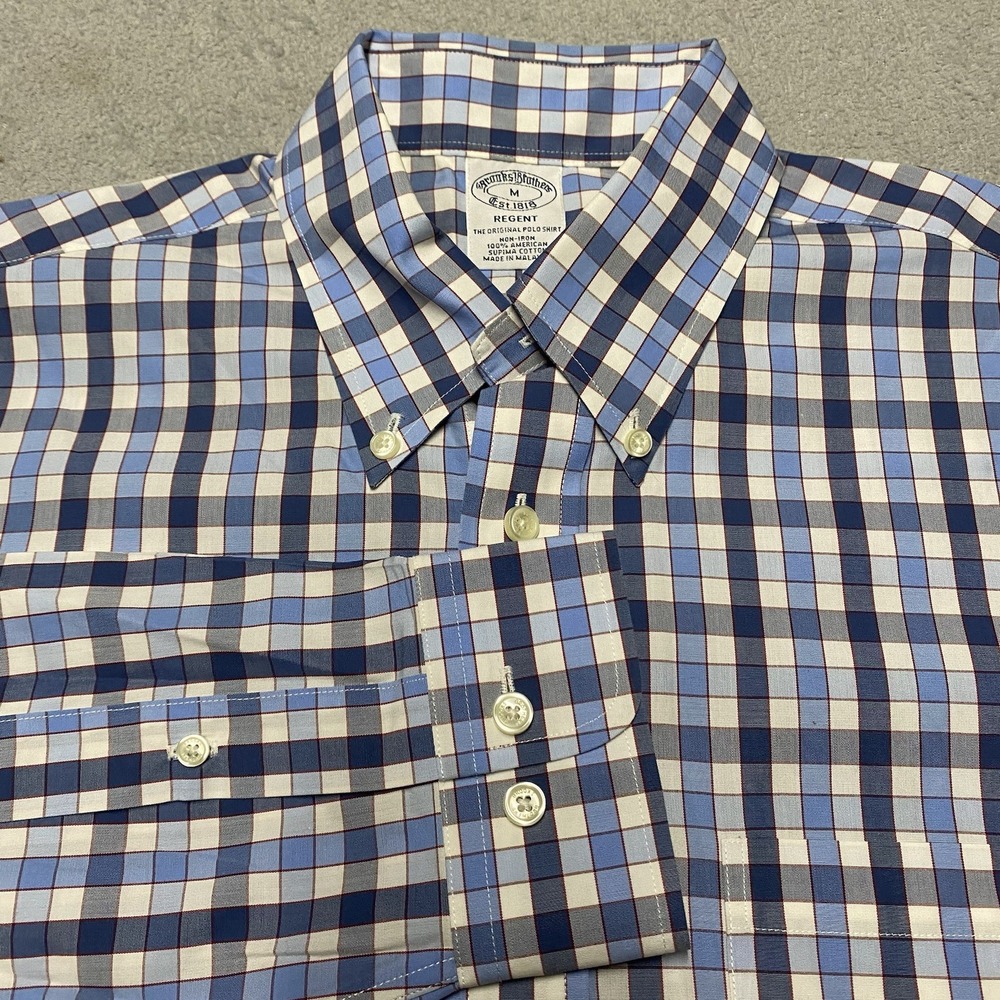 Brooks Brothers Regent Shirt Mens Medium Blue Multi Check Button Down Preppy